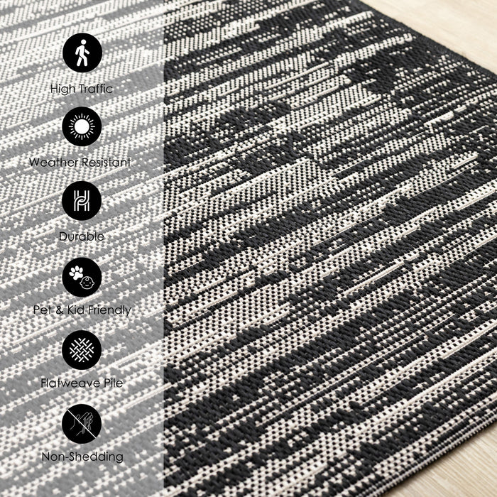 Jackson Black Grey Distressed Outdoor Rug, 5'3\" x 7'7\" Outdoor Area Rug