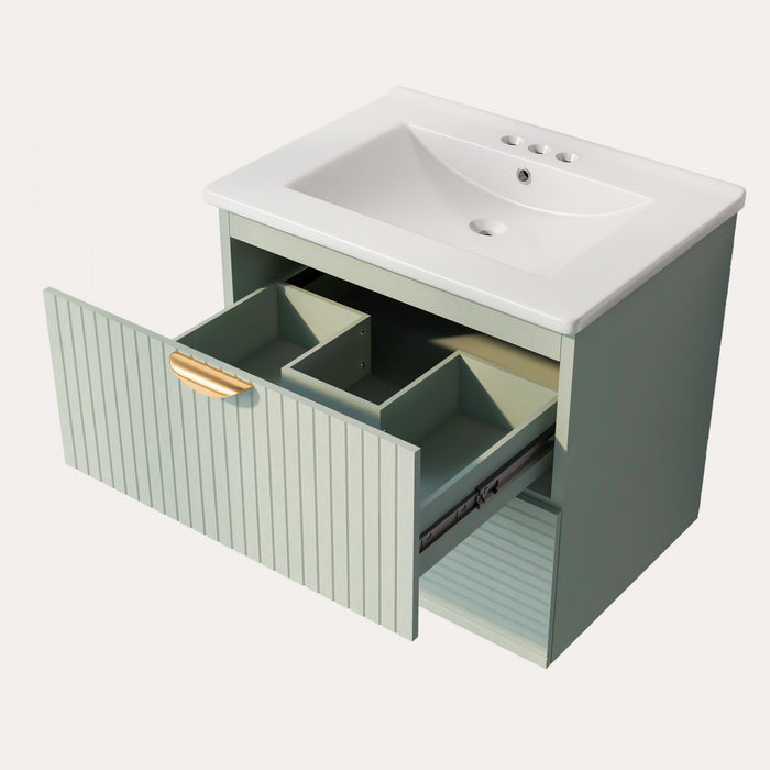 Hugo 48 Inch Modern Wall-Mounted Bathroom Vanity with Drawers, Green