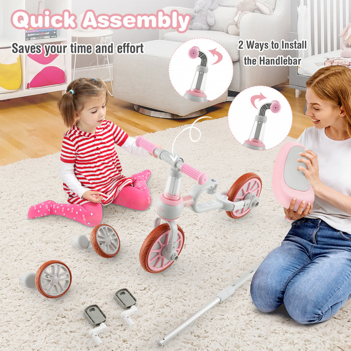 Costway 4 In 1 Kids Tricycles With Push Handle & Training Wheels Baby Balance Bike Pink