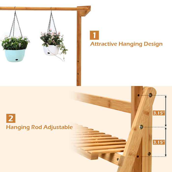 Costway 3 Tier Bamboo Hanging Folding Plant Shelf Stand Flower Pot Display Rack Bookcase