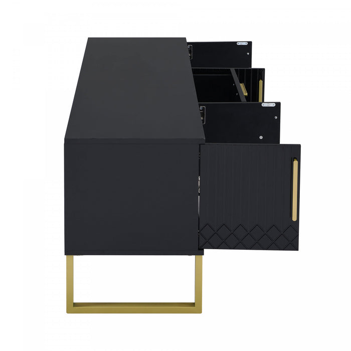 Steven 66.9\" Floor-standing Design TV Cabinet with and Gold Handles&Legs,Black Tv Stand