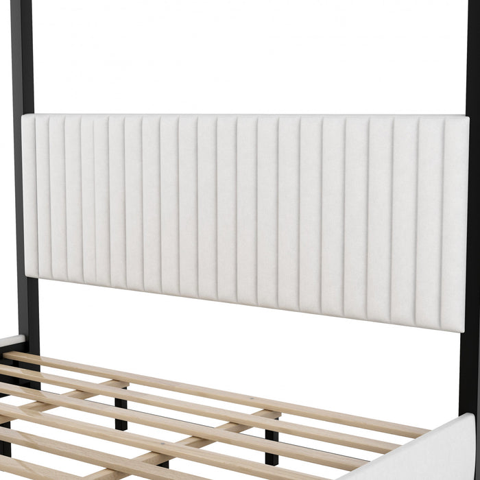 Sophia Upholstery Canopy Platform Bed with Foam Headboard and Velvet,King Size,Black King Bed