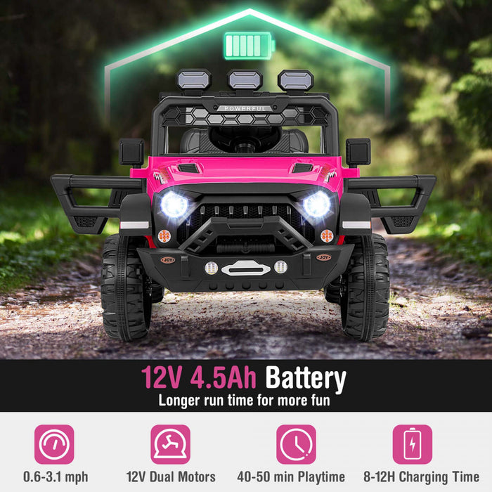 Costway 12v Kids Ride On Truck With 2*12v Motors Spring Suspension & Remote Control Pink