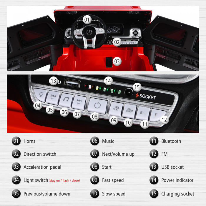 Costway 12v 2 Seats Kids Ride On Car Licensed Mercedes Benz G63 W/ Remote Control Red