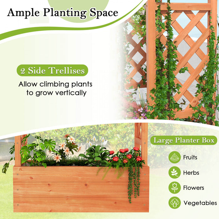 Costway 1 Pcs Wooden Raised Garden Bed With Trellis & Hanging Roof Drainage Elevated Planter Box