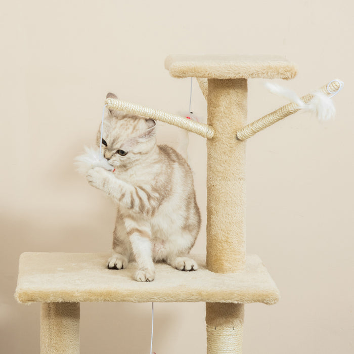 Pawhut 52\" Multi-level Cat Tree Kitten Playhouse Kitty Activity Center Scratching Post Rest Condo With Hammock Beige