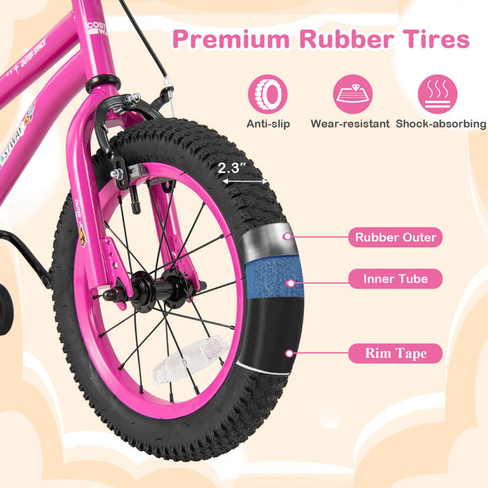 Costway 18-inch Kid's Bike For 4-8 Years Old With Adjustable Saddle & Anti-slip Handlebar Pink