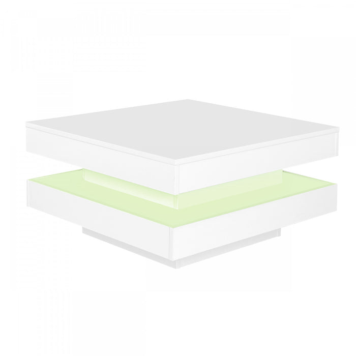 Ryan Rotating Coffee Table with LED Lighting and 360° Swivel Top,White