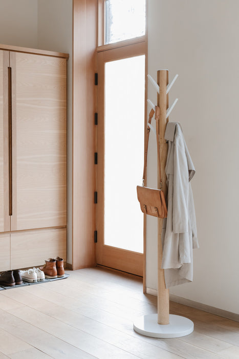 Umbra Modern Wood Flapper Coat Rack - White and Natural