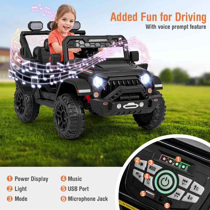 Costway 12v Kids Ride On Truck With 2*12v Motors Spring Suspension & Remote Control Black