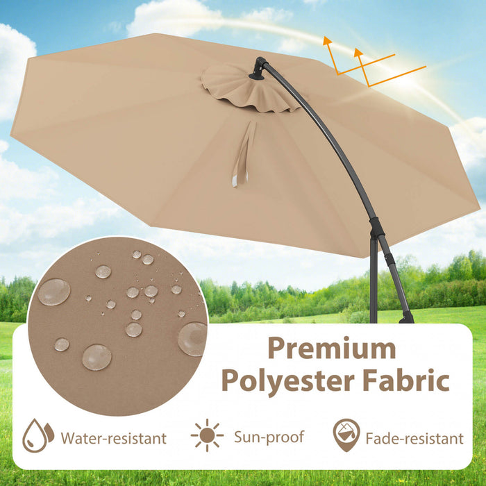 Costway 10FT Patio Offset Hanging Umbrella Easy Tilt Adjustment 8 Ribs Backyard Tan