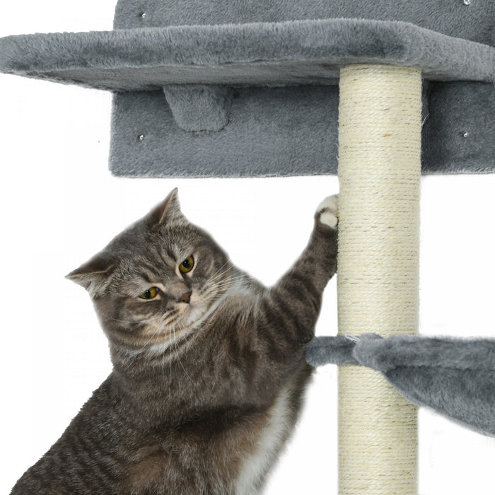 Pawhut 4pcs Cat Wall Shelf With Scratching Posts, Hammock, Setps, Platforms, Cat Shelves For Relaxing, Sleeping, Jumping, Cat Wall Climber For Indoor Cats, Grey