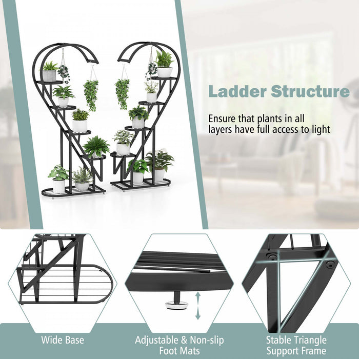 Costway 5 Tier Metal Plant Stand Heart-shaped Shelf With Hanging Hook For Multiple Plants Black