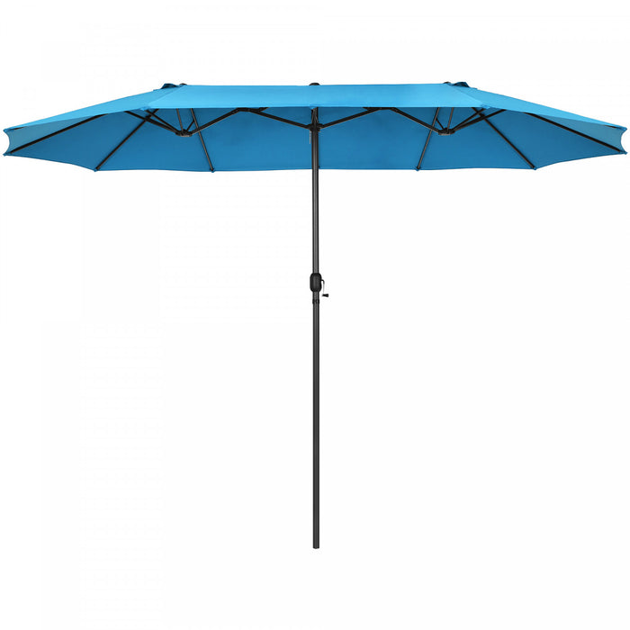 Costway 15FT Patio Double-Sided Umbrella Crank Outdoor Garden Market Sun Shade Blue