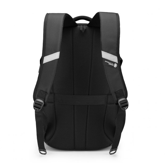 Swissdigital Vector School Backpack – 17\" Laptop Bag, USB Charging, SDD Finder, RFID Protection, Reflective Trim, Add-A-Bag System