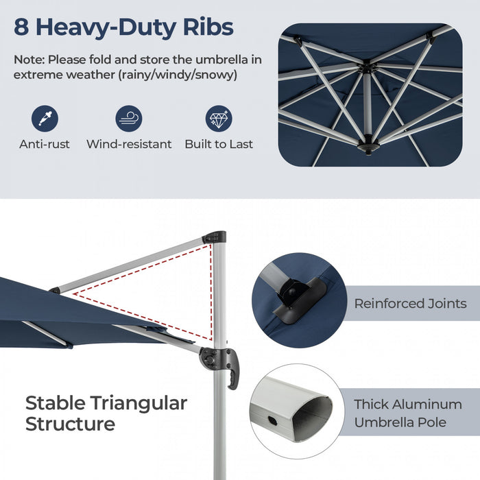 Costway 11 FT Outdoor Patio Umbrella, Round Cantilever Umbrella w/ 360° Rotation Navy