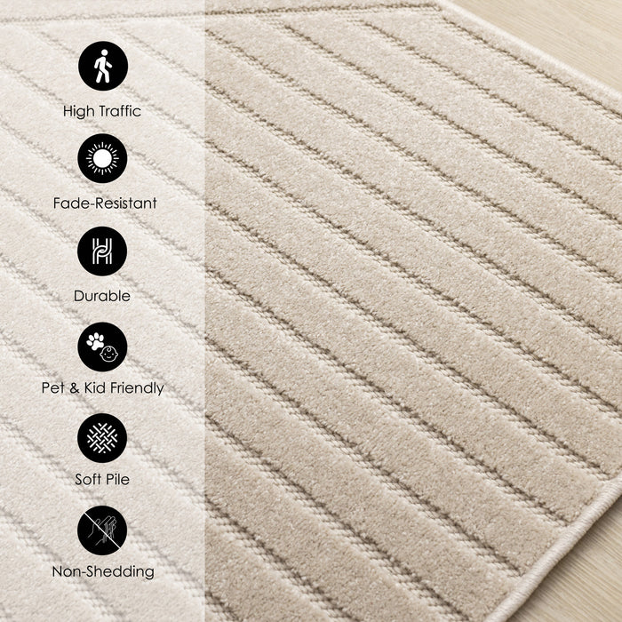 Oslo Beige Angled Striped Design Rug, 6'7\" x 9'6\" Indoor Area Rug