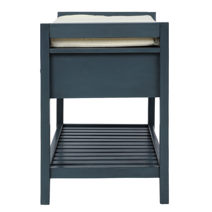 Stephanie Pine Wood Shoe Rack Bench With Cushioned Seat With Storage Drawers - Antique Navy