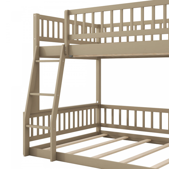 Ethan Full XL over Queen Bunk Bed with Ladder and Guardrails,Walnut Queen Bed