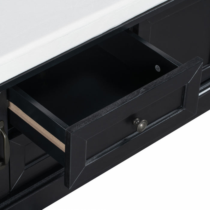 Boyce Solid Wood Storage Bench With 4-door Shoe Cabinet With Cushion - Black