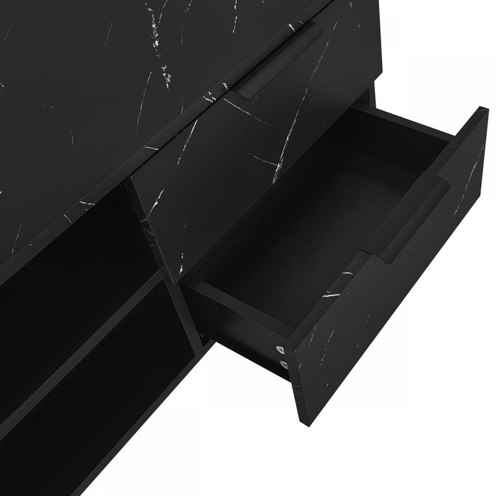 Ethan 78.7\" TV Cabinet with Adjustable LED Lighting,Black Tv Stand