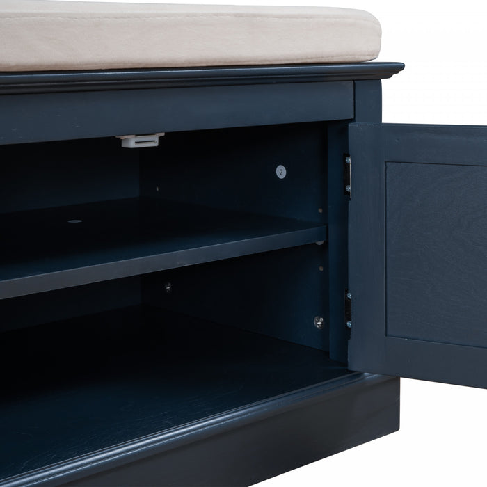 Daniel Solid Wood Storage Bench With 4-door Shoe Cabinet With Adjustable Shelves - Antique Navy