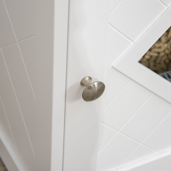 Pawhut Cat Litter Box Enclosure End Table, Indoor Cat Washroom With Magnetic Door, Hidden Litter Box Nightstand With Large Tabletop, Easy Assembly, White