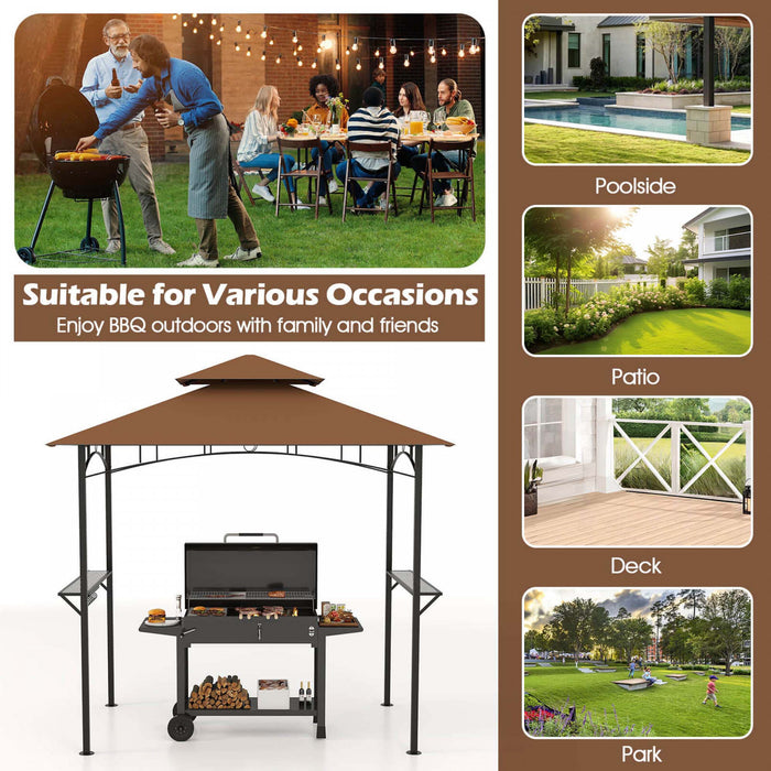 Costway 8' X 5' Grill Gazebo With 2 Shelves 7 Hooks Metal Frame Soft Top Brown