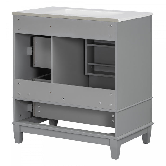 Emma 30\" Solid Wood Bathroom Vanity with Ceramic Sink and Soft-Close Door, Grey