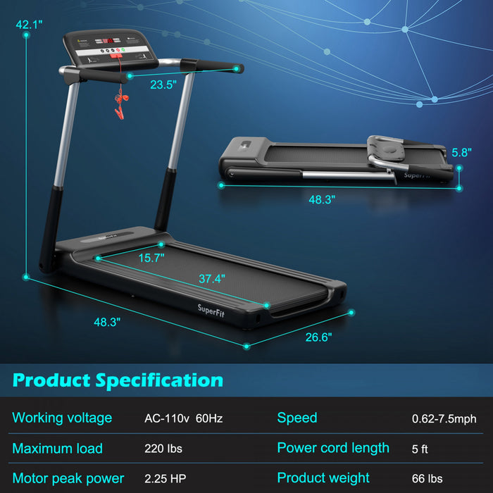 Superfit 2.25hp Folding Led Treadmill Electric Running Walking Machine With App Control Gym