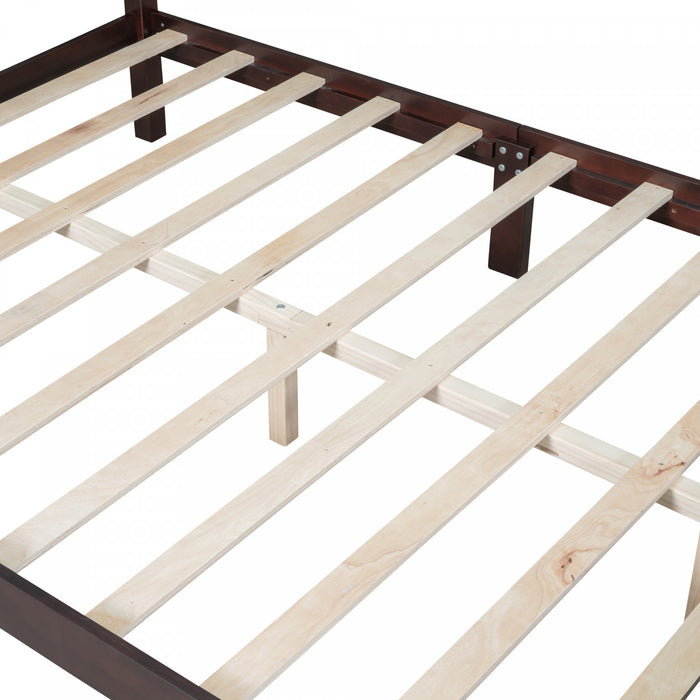 Jessie Retro Style Platform Bed with Wooden Slat Support,Queen Size, Walnut Queen Bed