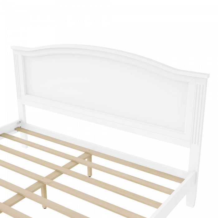 Benson Full Size Solid Wood Platform Bed with Stylish Headboard, White