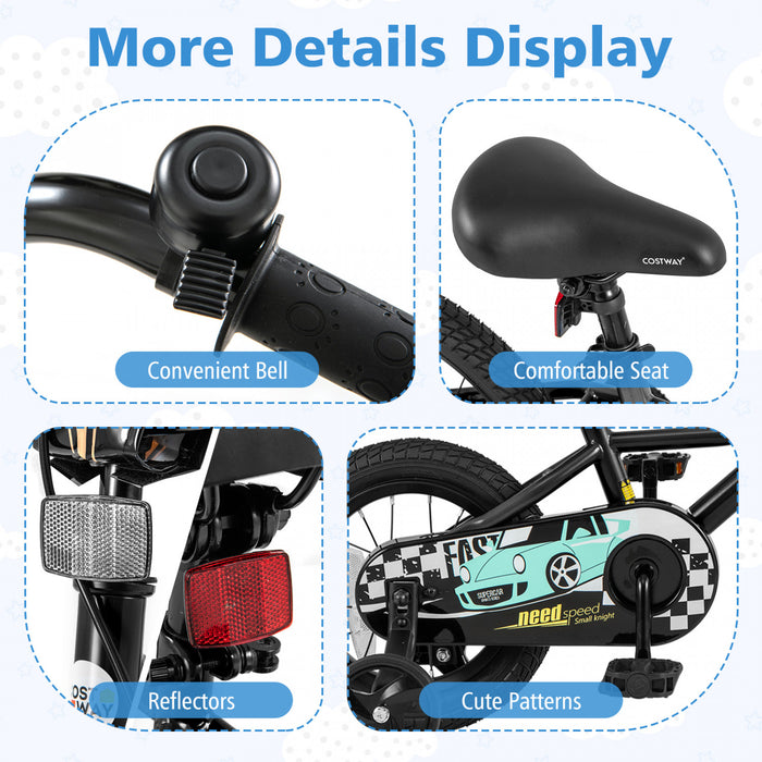 Costway 14\" Kids Training Bike With Removable Training Wheels Pneumatic Tires Black