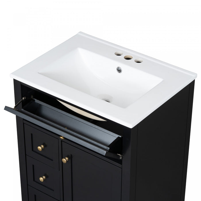 Scott 24\" Bathroom Vanity with Ceramic Sink and Rubberwood Legs, Black