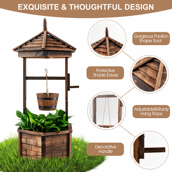Costway Wooden Wishing Well Hexagonal Bucket Flower Plants Planter Patio Garden Decor