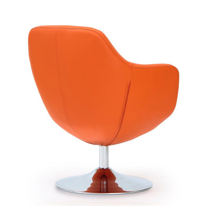 Manhattan Comfort Caisson Polished Chrome Faux Leather Swivel Accent Chair - Orange