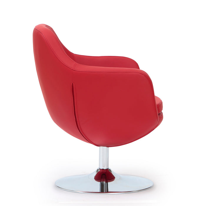 Manhattan Comfort Caisson Polished Chrome Faux Leather Swivel Accent Chair - Red