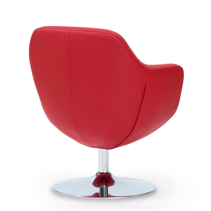 Manhattan Comfort Caisson Polished Chrome Faux Leather Swivel Accent Chair - Red