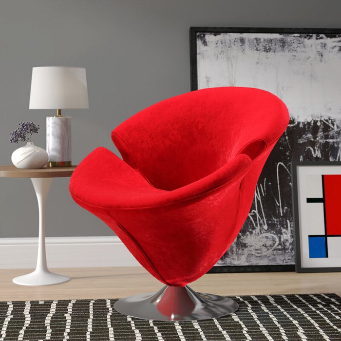 Manhattan Comfort Tulip Polished Chrome Velvet Swivel Accent Chair - Red
