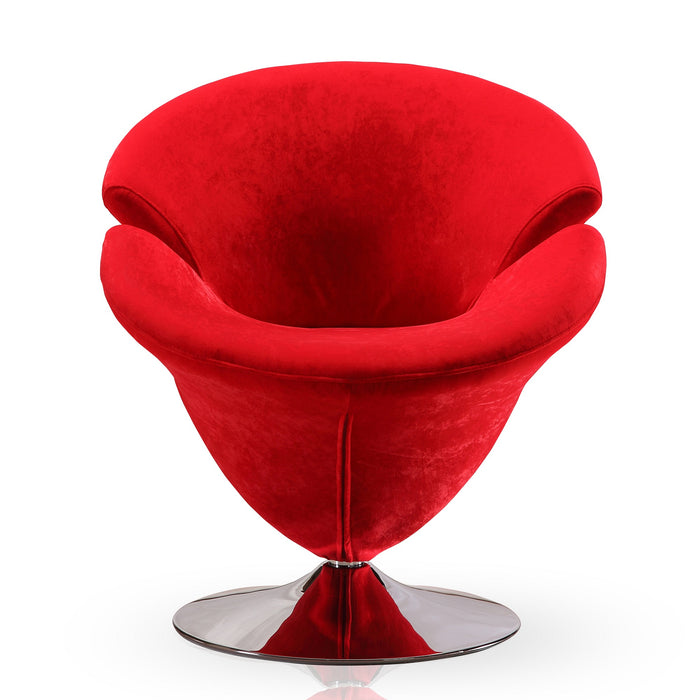 Manhattan Comfort Tulip Polished Chrome Velvet Swivel Accent Chair - Red