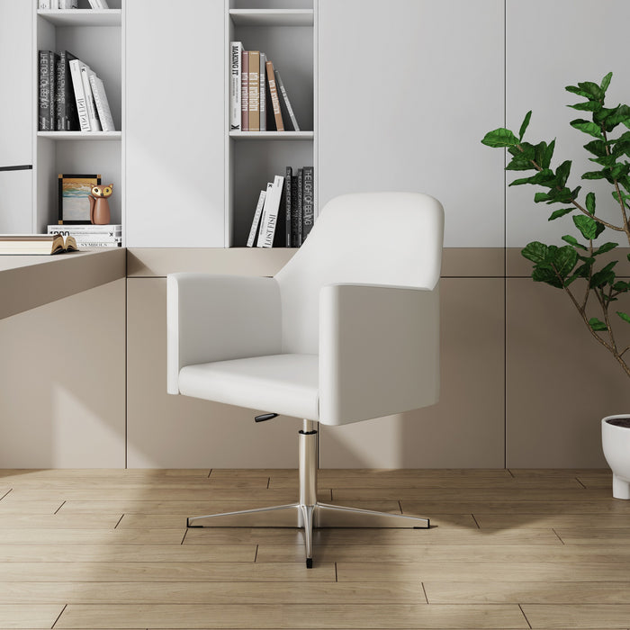 Manhattan Comfort Pelo Polished Chrome Faux Leather Adjustable Height Swivel Accent Chair - White