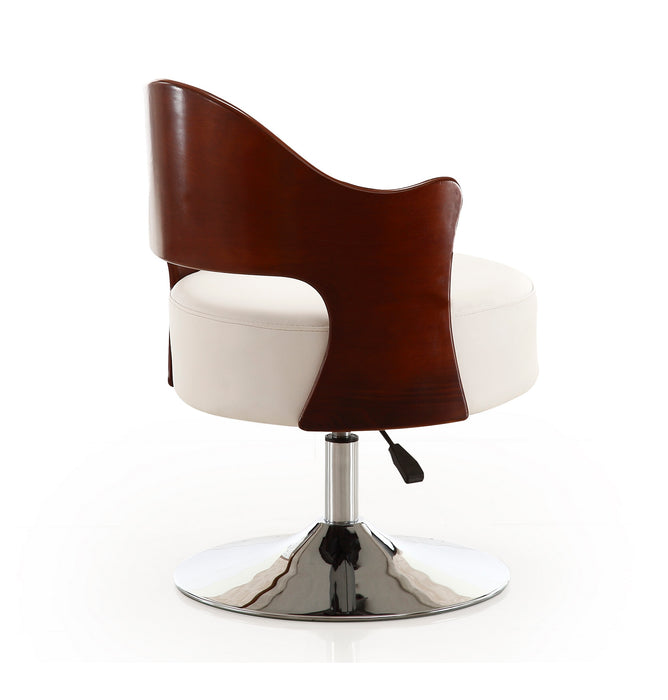 Manhattan Comfort Bopper Polished Chrome Faux Leather Adjustable Height Swivel Accent Chair - White