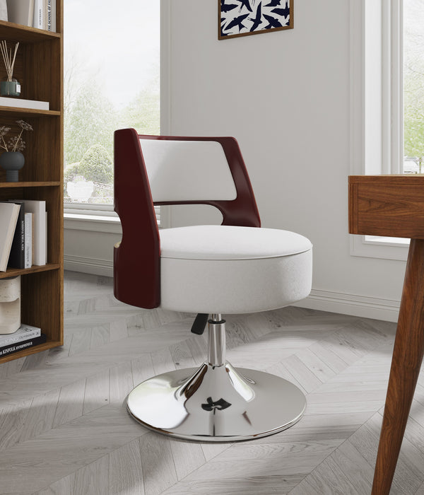 Manhattan Comfort Salon Polished Chrome Faux Leather Adjustable Height Swivel Accent Chair - White