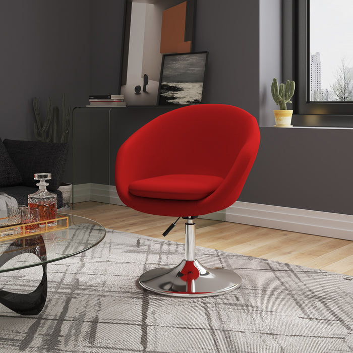 Manhattan Comfort Hopper Polished Chrome Wool Blend Adjustable Height Chair - Red