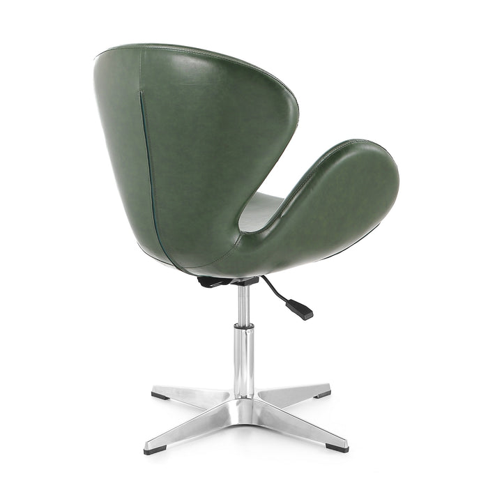 Manhattan Comfort Raspberry Polished Chrome Faux Leather Adjustable Swivel Chair - Forest Green