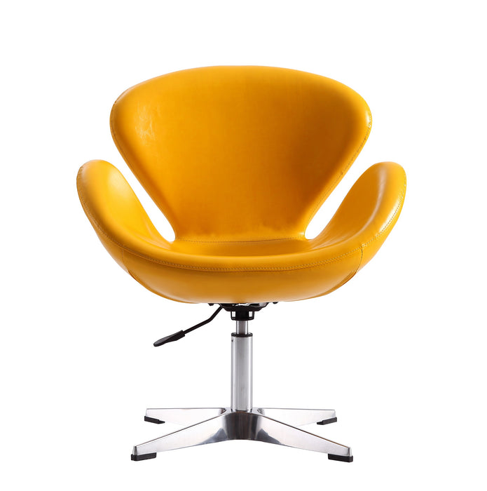 Manhattan Comfort Raspberry Polished Chrome Faux Leather Adjustable Swivel Accent Chair - Yellow
