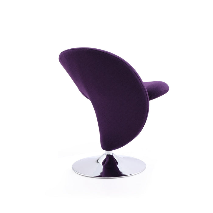 Manhattan Comfort Curl Polished Chrome Wool Blend Swivel Accent Chair - Purple