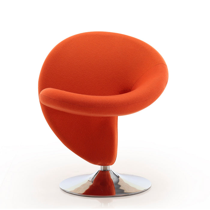 Manhattan Comfort Curl Polished Chrome Wool Blend Swivel Accent Chair - Orange