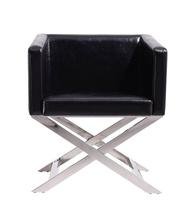 Manhattan Comfort Hollywood Polished Chrome Faux Leather Lounge Accent Chair - Black