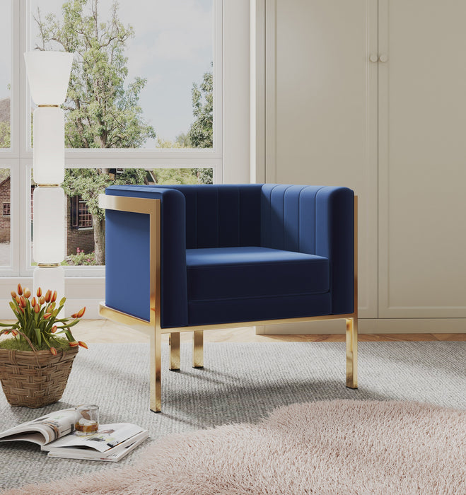 Manhattan Comfort Paramount Polished Brass Velvet Accent Armchair - Royal Blue
